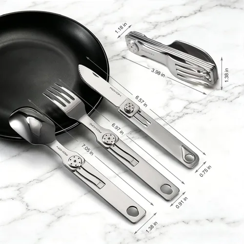 Vista 3 de Roxon C1 3 en 1 Utensilios de Camping Vajilla Desmontable Cuchillo Cuchara Tenedor para Camping al Aire Libre y Senderismo Plateado