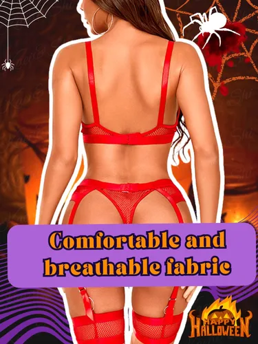 Vista 118 de Kaei&Shi - Lencería con liguero para mujer, conjunto de encaje traslúcido y sexy de 4 piezas combinadas