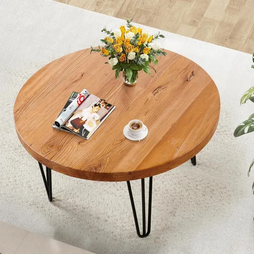 Vista 11 de Mesa de centro cuadrada de madera natural de 27 x 27 x 15 pulgadas de alto, mesas vintage de madera rústica para sala de estar, comedor, sofá