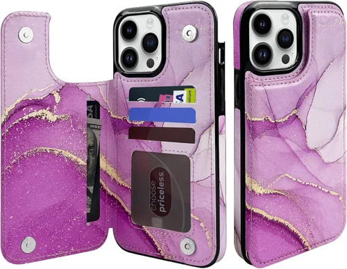Vista 12 de Funda tipo cartera de piel con tapa compatible con iPhone 13 Pro Max de 6.7 pulgadas, para mujeres y niñas con tarjetero y doble cierre magnético