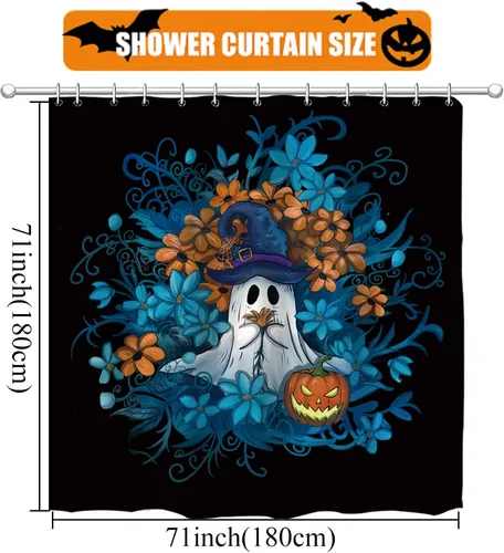 Vista 2 de GPGHE Cortina de ducha para decoración de Halloween, con 12 ganchos, 71 x 71 pulgadas