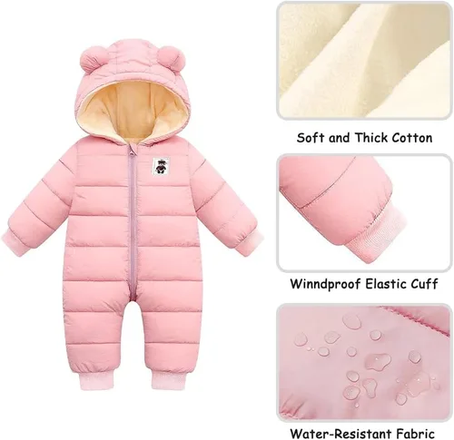 Vista 5 de BYFRI Baby Boys Girls Snowsuit Infant Winter Clothes Newborn Hooded Jacket Toddler Jumpsuit Coat