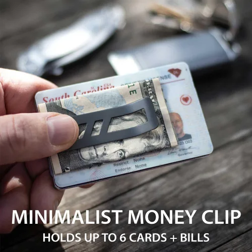 Vista 3 de Toolcard Pro con clip para dinero, multiherramienta para tarjetas de crédito 40 en 1, elegante cartera minimalista de acero inoxidable y clip