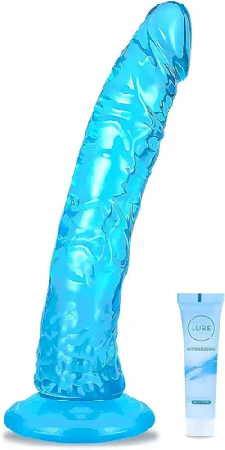 Vista 8 de Consolador realista grande de 8.1 pulgadas con potentes ventosas, juguete sexual suave y realista para principiantes, para mujeres, hombres, Azul