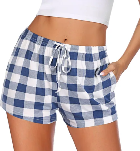 Vista 6 de Ekouaer - Pantalones cortos de pijama para mujer con bolsillos elásticos y tira elástica, para dormir, con cordón Negro