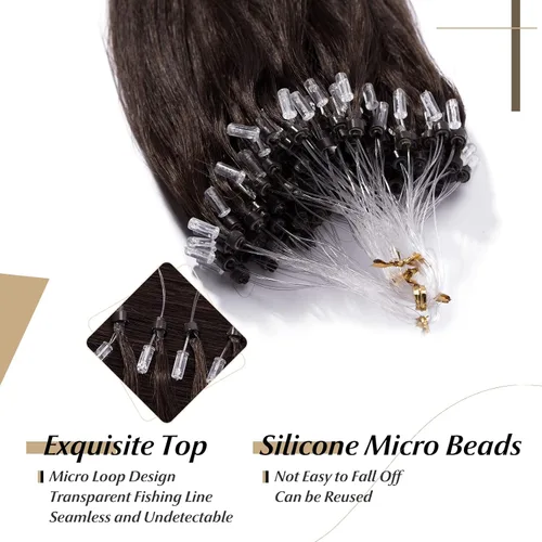Vista 24 de SEGO Extensiones de cabello humano con micro cuentas, extensiones de cabello humano con micro bucle, lacio, natural, fusión fría, 1.76 oz/paquete
