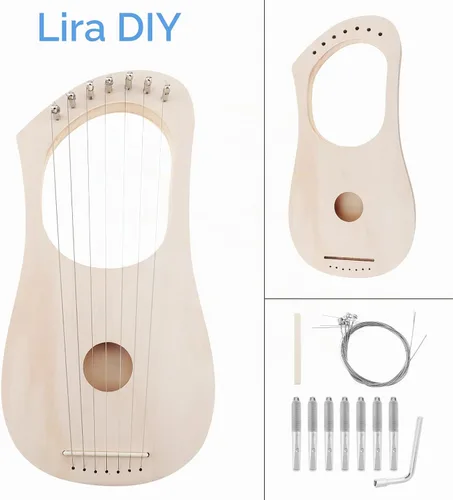 Vista 7 de Kit de 7 cuerdas de arpa de liria, haz tu propia madera de bajo, arpa de lira de madera con poste de cuerda afinación