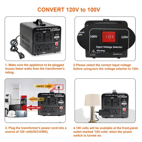 Vista 29 de 500W US al convertidor de voltaje de Japón 120V a 100V transformador reductor