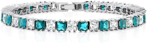 Vista 12 de Gem Stone King Pulsera de tenis clásica de circonita cúbica de corte princesa para mujer