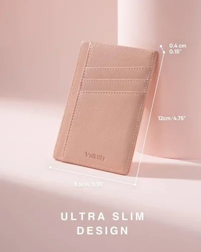 Vista 5 de Vulkitty Cartera pequeña para mujer, minimalista, delgada, bolsillo frontal, con cremallera, bloqueo RFID, tarjetero con ranura para identificación