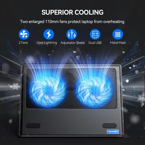 Vista 2 de TeckNet panel de refrigeración para laptop, soporte de panel de refrigeración silencioso para laptop o notebook, ultraliviano y portátil, con 2