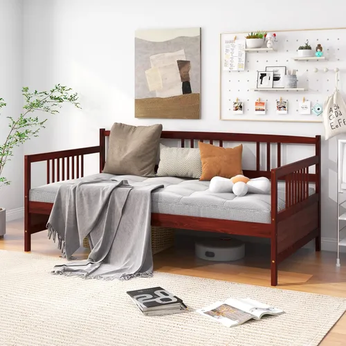 Vista 3 de KOMFOTT Marco de sofá cama de madera tamaño individual, marco de cama de sofá con soporte de listones de madera, no necesita somier, marco de sofá