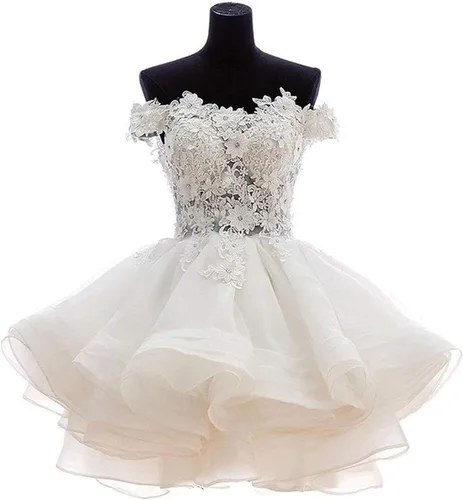 Vista 3 de Vestidos de graduación de organza Angela corto, sin hombros