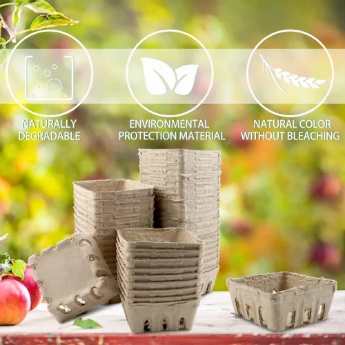 Vista 5 de Vmiapxo - 50 cestas pequeñas de fibra de pulpa natural, 1/2 pinta Vented Produce Baskets, Farmers Market Display Berry Container for Strawberry