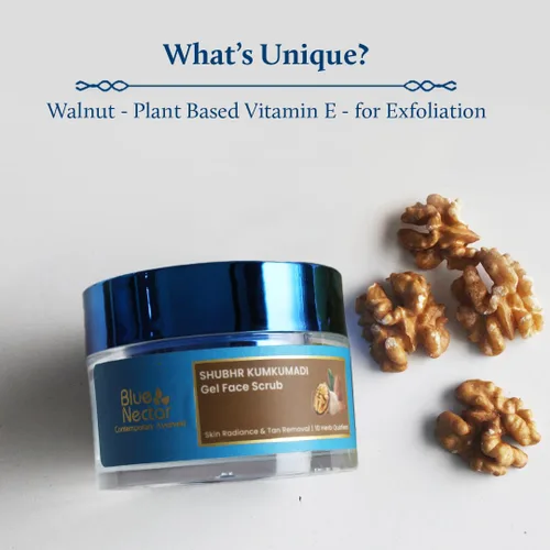 Vista 6 de Blue Nectar Hidratante facial de azafrán antienvejecimiento para mujeres (1.7 onzas líquidas) parado con gel de nuez para exfoliación profunda