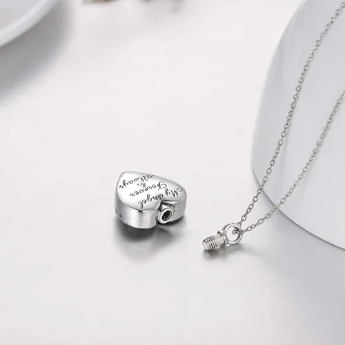 Vista 4 de Collar con urna de corazón con forma de alas de ángel, collar de cenizas y cremación