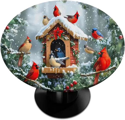 Vista 37 de Pardick Mantel redondo ajustable para decoración de Navidad, mantel circular rojo con elástico, lavable, para exteriores, cocina, fiesta, patio