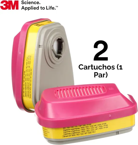 Vista 5 de 3M Cartucho/filtro respirador P100 60923, 1 par, aprobado por NIOSH, ayuda a proteger contra vapores orgánicos, gases ácidos y partículas, magenta