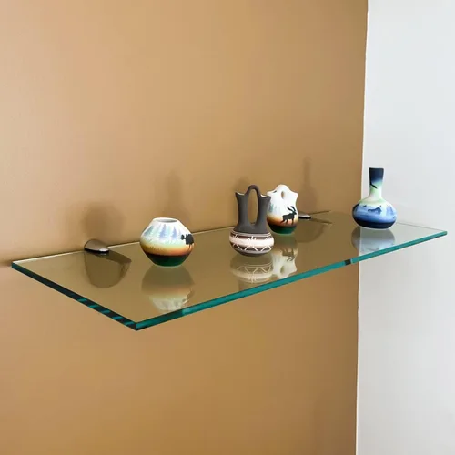 Vista 9 de Fab Glass and Mirror Estantes de vidrio cortados a medida, borde plano de 1/2 pulgada de grosor, estantes flotantes de vidrio templado montados