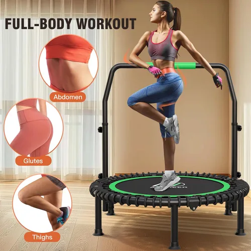 Vista 5 de ANCHEER Trampolín Rebounder de 40 pulgadas con mango ajustable de 4 niveles, mini trampolín máximo de 400 libras, trampolín de fitness resistente