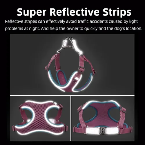 Vista 3 de MAKASI Juego de arnés para perro sin tirones con correa, arnés reflectante para mascotas con malla transpirable de fácil control clip frontal