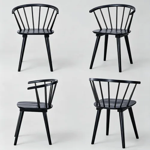 Vista 3 de DUHOME Windsor - Juego de 2 sillas de comedor de madera negra, sillas de comedor con brazos, respaldo de husillo de granja, sillas de cocina