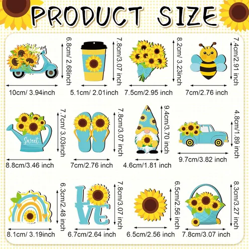 Vista 3 de Chunful Adorno de árbol de gnomo de girasol de verano, adornos colgantes de madera para primavera, decoración de árbol pequeño con cuerda