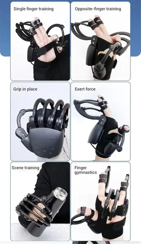 Vista 3 de Guantes de robot de rehabilitación mejorados para hemiplejia cerebral, robot portátil de mano con 4 modos de entrenamiento, fuerza ajustable