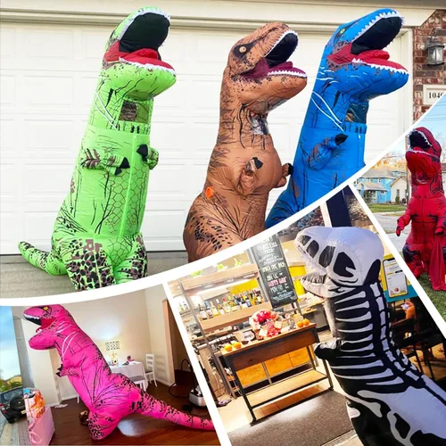 Vista 6 de Inflatable Dinosaur Costume for Adult and Kid,Blow Up Dinosaur Costume for Halloween Cosplay Party,Fancy T-rex Costume Outfit