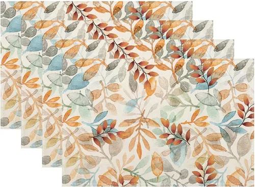 Vista 8 de Juego de 4 manteles individuales florales de 12 x 18 pulgadas, diseño de flores silvestres, acuarela, lavables, manteles decorativos de tela de lino