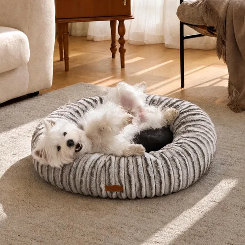 Vista 12 de FUKUMARU Cama para Perros, Camas Calmantes en Forma de Dona para Cachorros Ansiosos, Cama Moderna y Estética para Gatos con Estampado Degradado