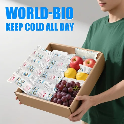 Vista 2 de WORLD-BIO Paquetes de hielo que envían hielo seco para envío de alimentos congelados, hojas flexibles de hielo frío para enfriadores, paquetes