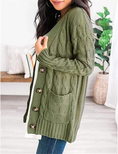 Vista 4 de Cárdigan de punto grueso para mujer, de talla grande, con frente abierto, cárdigan largo y ligero