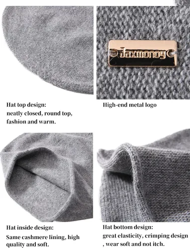 Vista 3 de jaxmonoy Gorro de punto holgado de cachemira para mujer, gorro de invierno suave y cálido de lana para mujer
