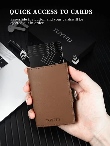 Vista 2 de Billetera AirTag para hombre con bloqueo RFID, K,Bifold-marrón-cremallera