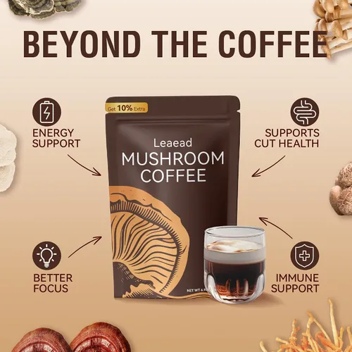 Vista 2 de Orgánico con 6 hongos adaptogénicos y aceite MCT café de hongos para una mejor energía enfoque digestión inmunidad con cola de pavo Shiitake