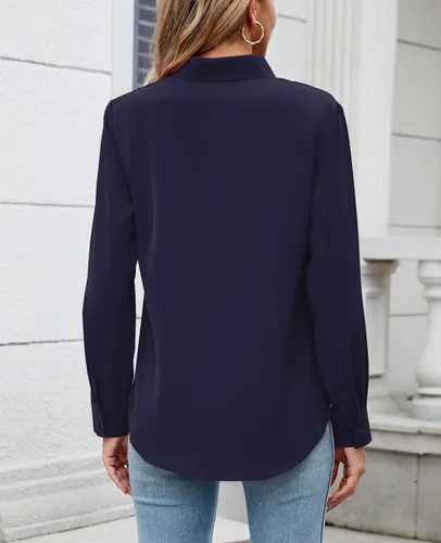 Vista 5 de Camisa de manga larga con botones para mujer, ultra suave, elástica, sin arrugas, para trabajo, casual, negocios, oficina