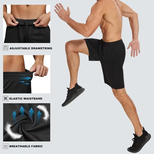 Vista 2 de Pantalones cortos deportivos para hombre con bolsillos y cintura elástica, de secado rápido, pantalones cortos de entrenamiento para hombre