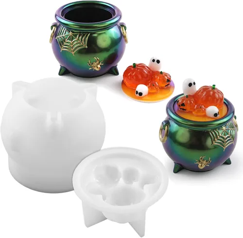 Vista 7 de Actvty Molde de resina para tarro de oso, molde de silicona para tarro con tapa, moldes de fundición de epoxi de oso 3D, caja de baratijas, tarro