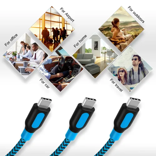 Vista 8 de Canjoy Cable USB C, paquete de 3 cables trenzados de carga rápida tipo C de Azul