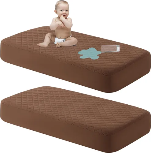 Vista 15 de NTBAY 2 Pack Protector de colchón de cuna impermeable, sábana ajustable acolchada de 28"x52" para bebé - Lavable a máquina - Suave y transpirable