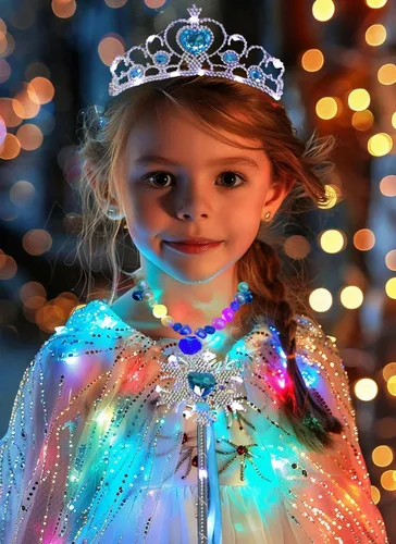 Vista 14 de Capa de princesa con luz LED para niñas con corona y cetro resplandeciente
