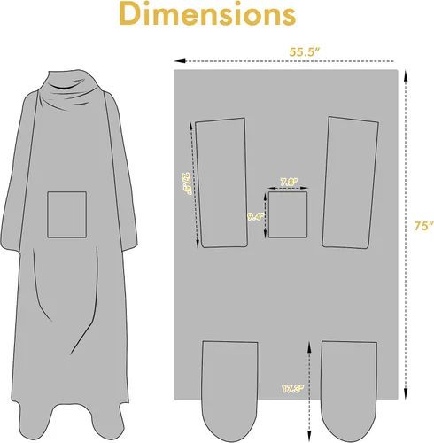 Vista 8 de Catalonia - Manta de vestir de vellón con mangas y compartimientos para los pies, para mujeres y hombres, manta de microfelpa cómoda y envolvente