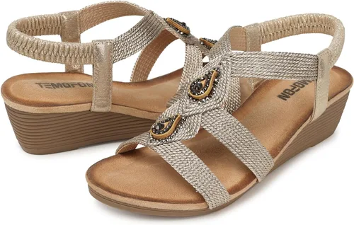 Vista 2 de TEMOFON Sandalias de cuña baja para mujer sandalia de cuña para mujer de verano elegante