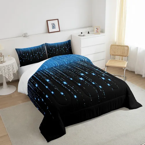 Vista 5 de Feelyou - Juego de edredón abstracto ombre, color azul y negro, juego de cama para adolescentes, para niños, mujeres y jóvenes, juego de edredón