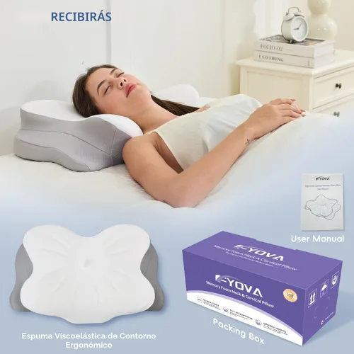 Vista 9 de Almohada cervical para el cuello, almohadas ergonómicas de espuma viscoelástica para aliviar el dolor de cuello con funda de almohada transpirable