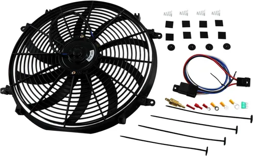 Vista 5 de Ventilador delgado universal de 16 pulgadas Push Pull Radiador eléctrico Ventilador de refrigeración Kit de montaje de 12 V Negro