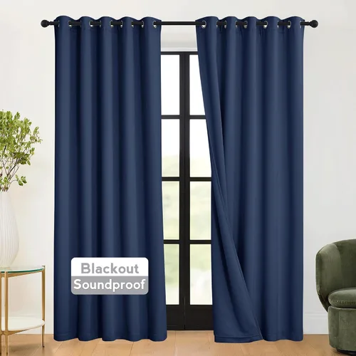 Vista 56 de RYB HOME - Cortinas con cancelación de ruido de 63 pulgadas de largo, juego de 2 paneles, 3 capas totales, cortinas opacas, insonorizadas