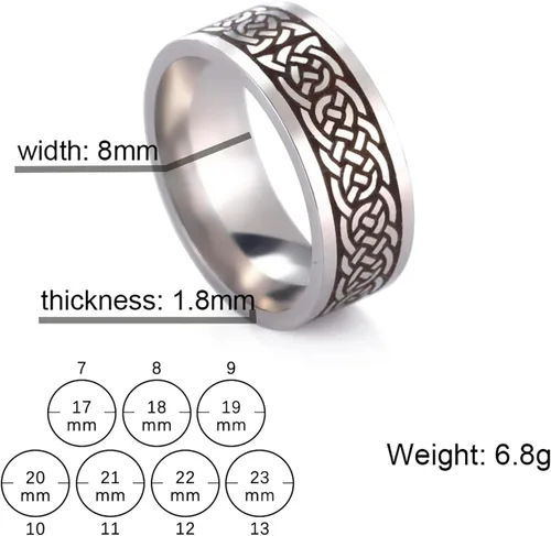 Vista 7 de Anillo de nudo celta para hombres, anillos nórdicos vikingos para hombre, anillos de acero inoxidable con ondas de talismán irlandés, anillos