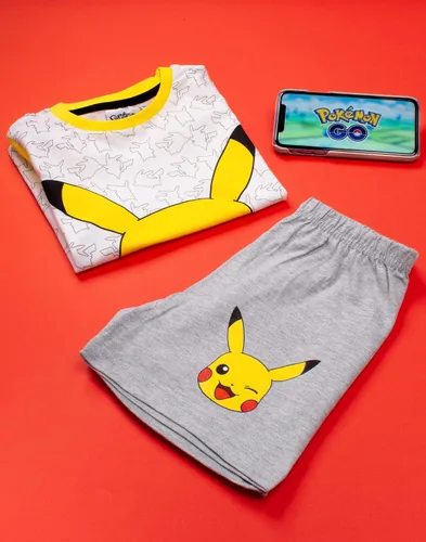 Vista 2 de Pokemon Pikachu Cara Gris Amarillo Niños Niños Pijamas Conjunto de Ropa de Dormir